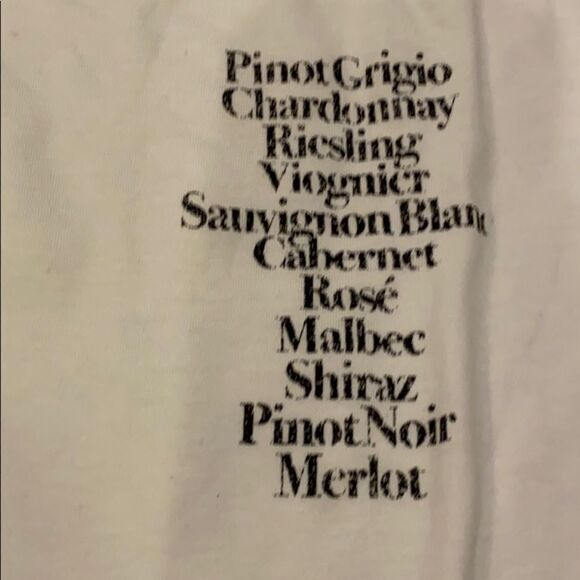 Suburban Riot White T-Shirt with a List of Wine, Size XS - Picture 2 of 4
